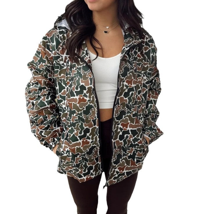 Camouflage Zipper Rain Jacket Women
