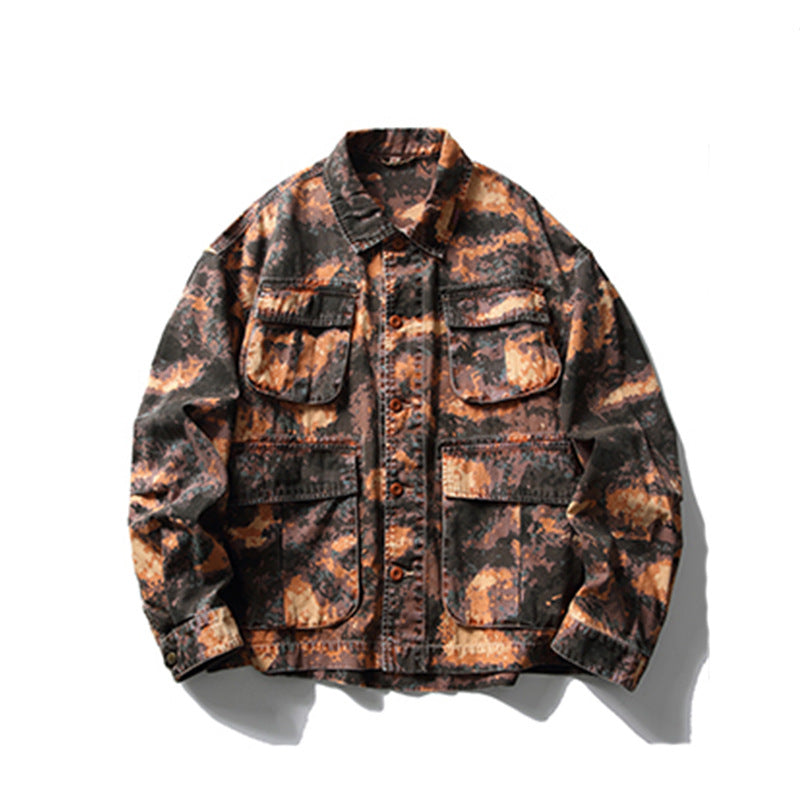 Tie-dye Camouflage Workwear Jacket For Men