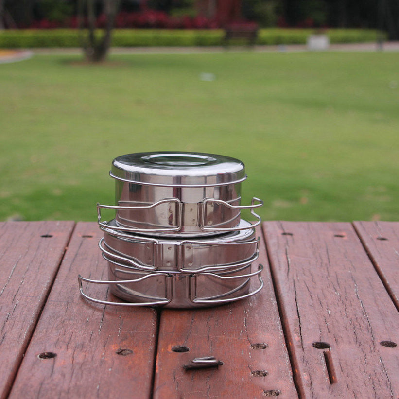 Stainless Steel Cookware Suit Camping Portable