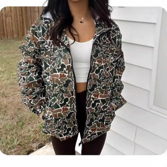 Camouflage Zipper Rain Jacket Women