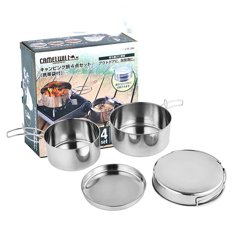 Stainless Steel Cookware Suit Camping Portable
