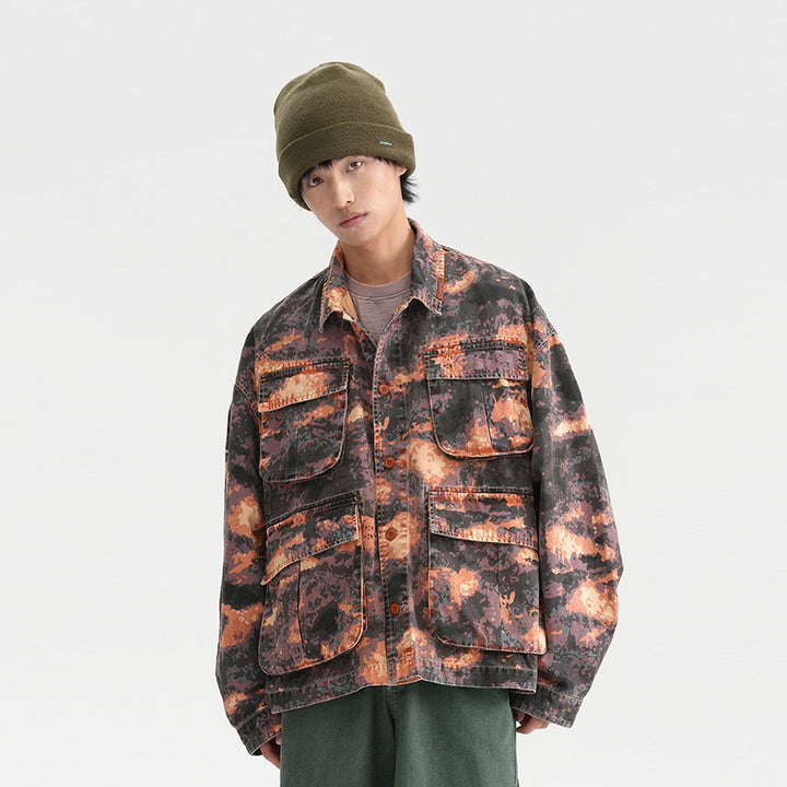 Tie-dye Camouflage Workwear Jacket For Men